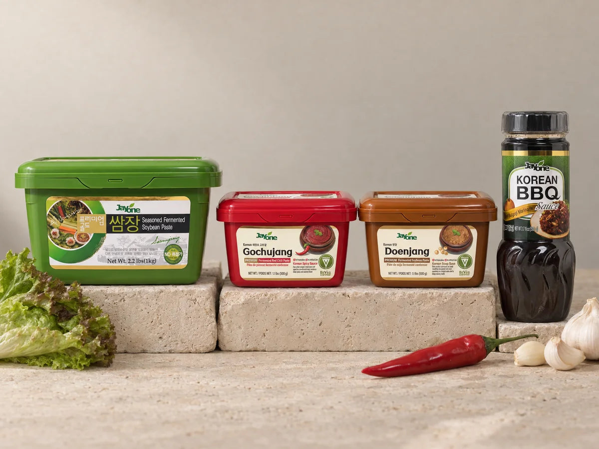 Jayone Korean sauces & pastes — Ssamjang, Gochujang, Doenjang, Korean BBQ Sauce