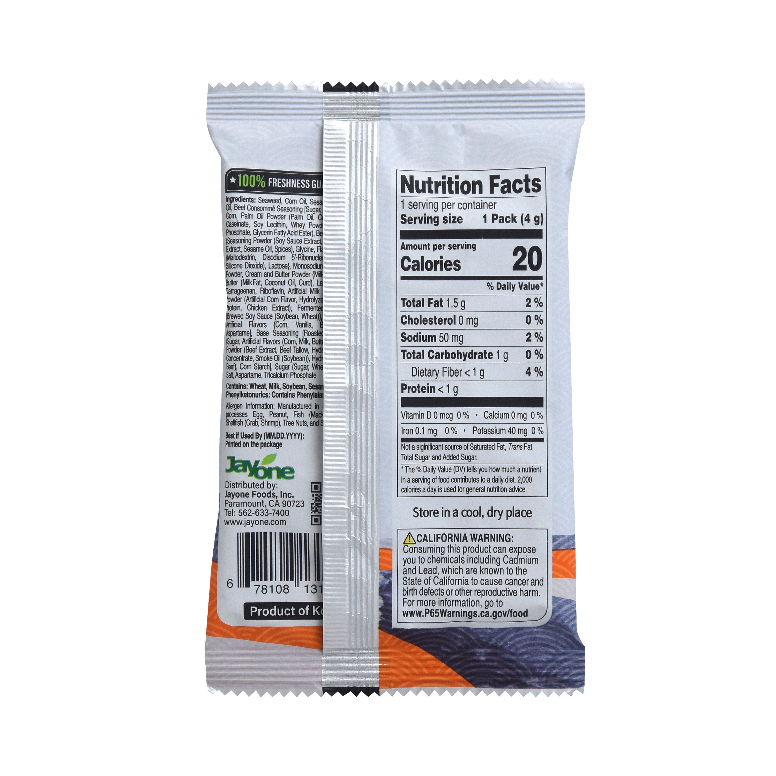 Gatgim — Popcorn — back of a single pack with Nutrition Facts