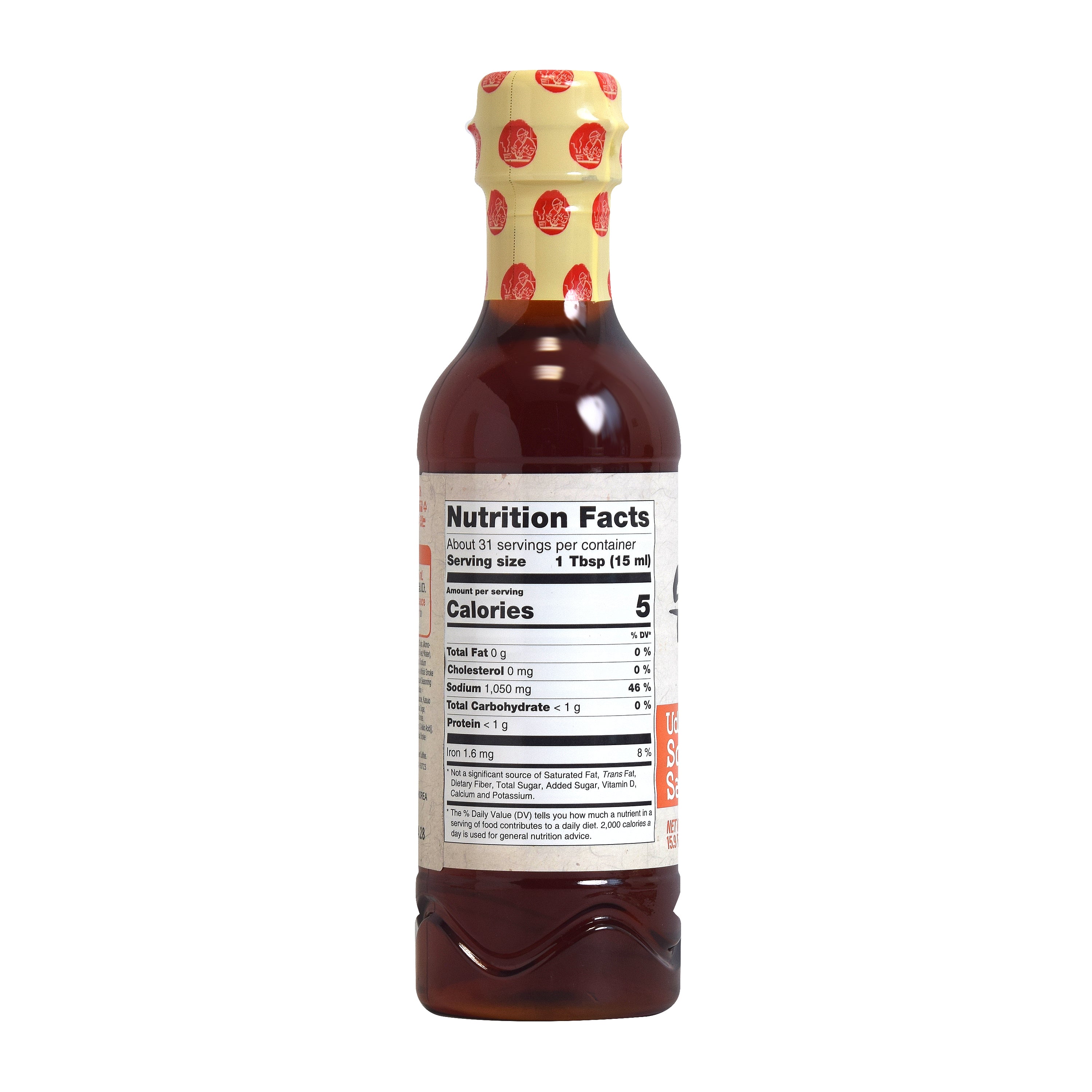 Udon & Eomuk Sauce — Udon and Fish Cake Soup Base Sauce — front of the bottle with Nutrition Facts