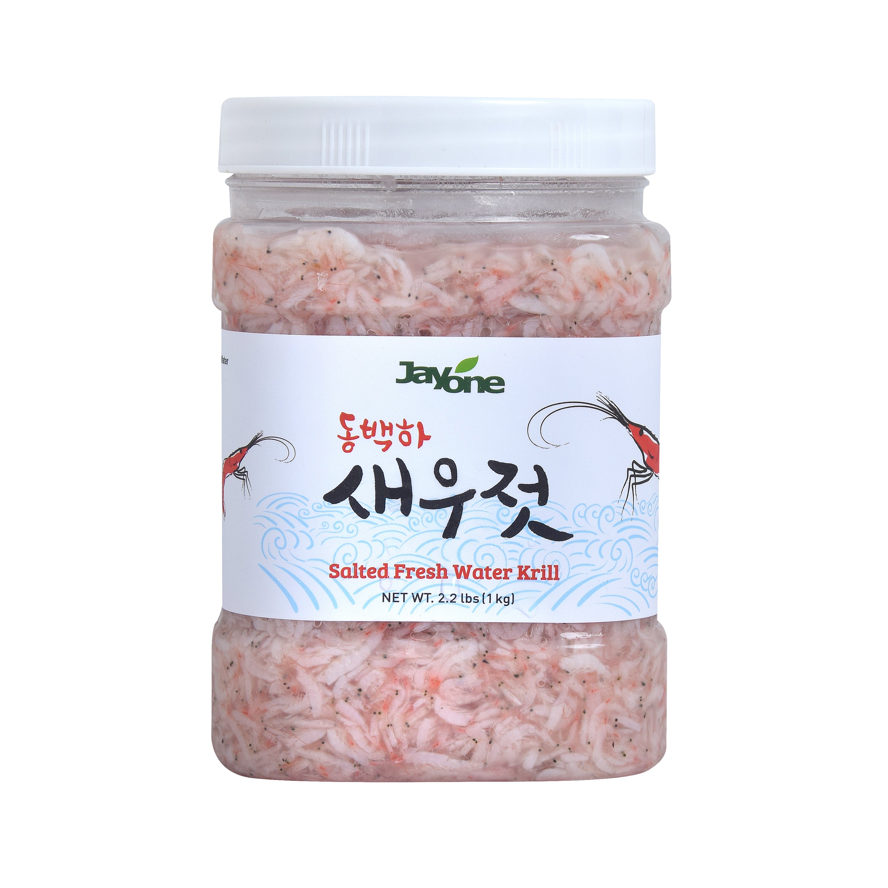 Saeujeot — Salted Fermented Freshwater Krill — front of the jar, alternate angle