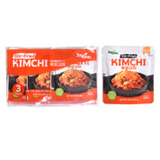 Bokkeum Kimchi - 3-pack shown beside a single pouch