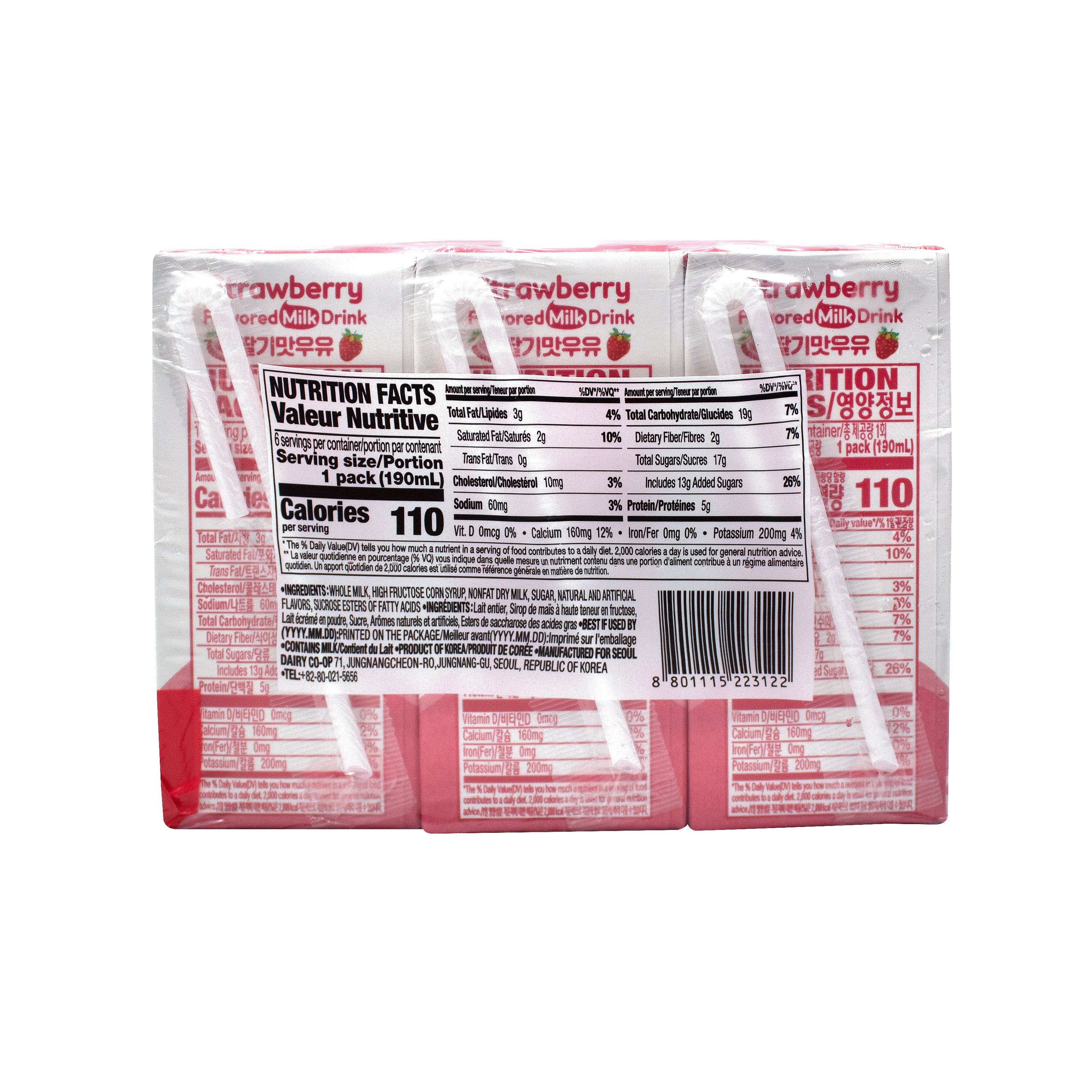 Seoul Strawberry Milk — Seoul Dairy strawberry flavored milk drink – Back