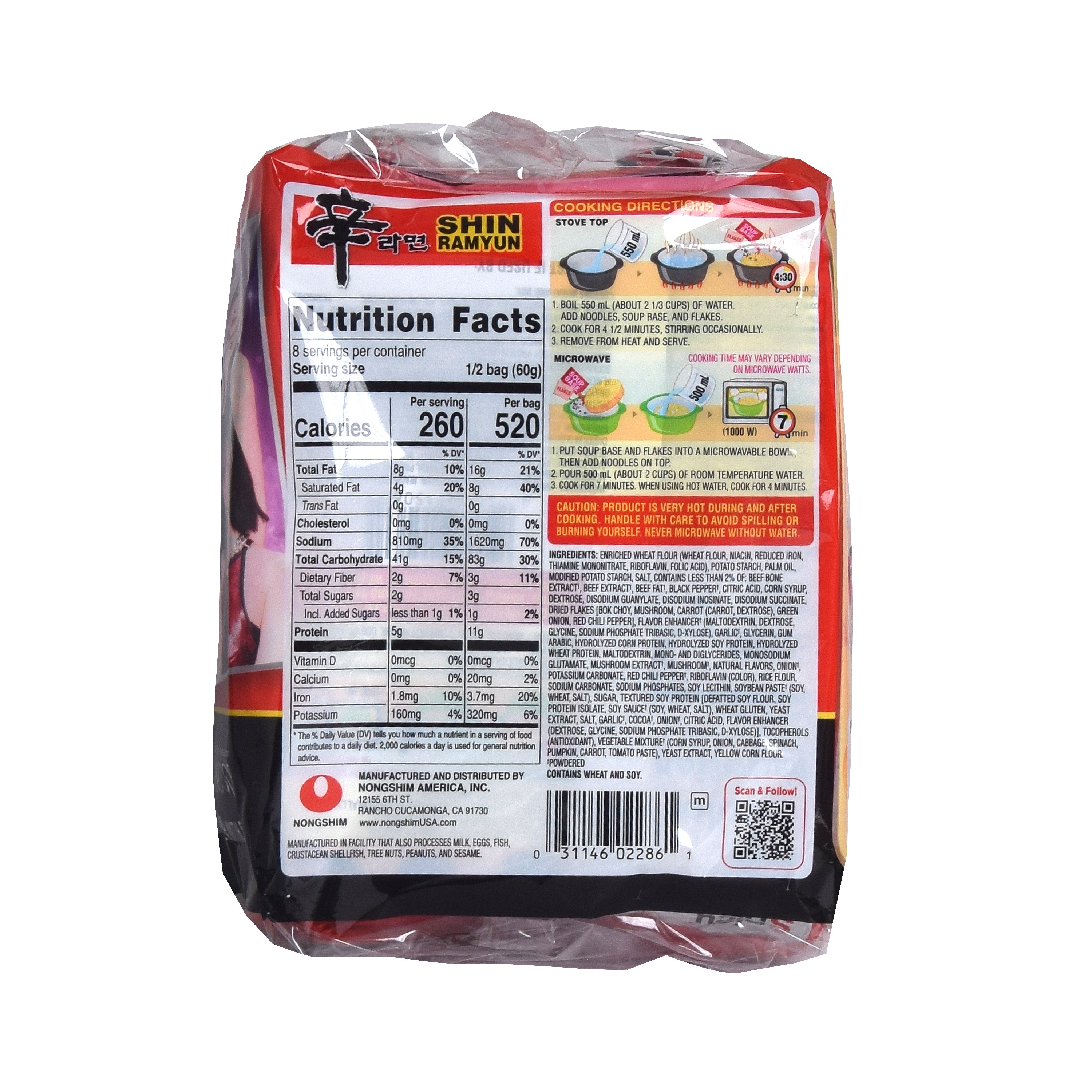Shin Ramyun — Original Multipack — back of the multipack with Nutrition Facts