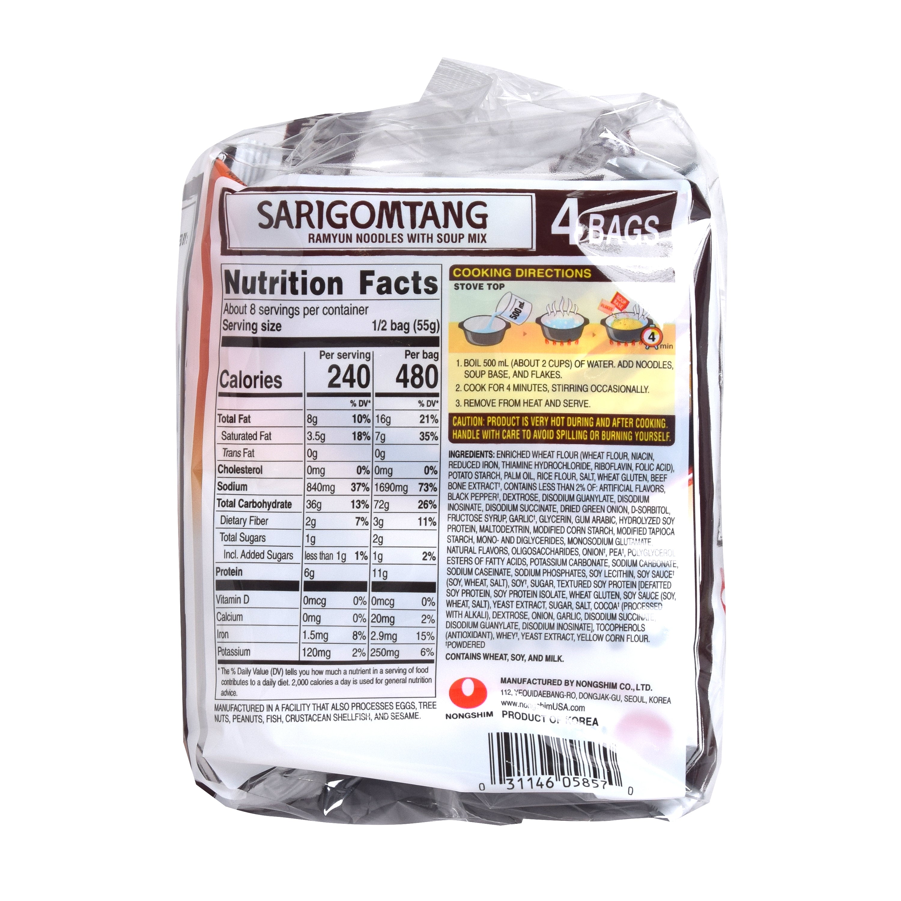 Sari Gomtang — Beef Bone Broth Noodle Soup, Multipack — back of the multipack with Nutrition Facts