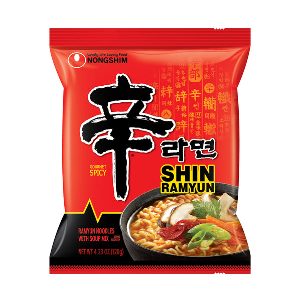 Shin Ramyun — Spicy Korean Instant Noodle Soup, Original — front of the pack, alternate angle
