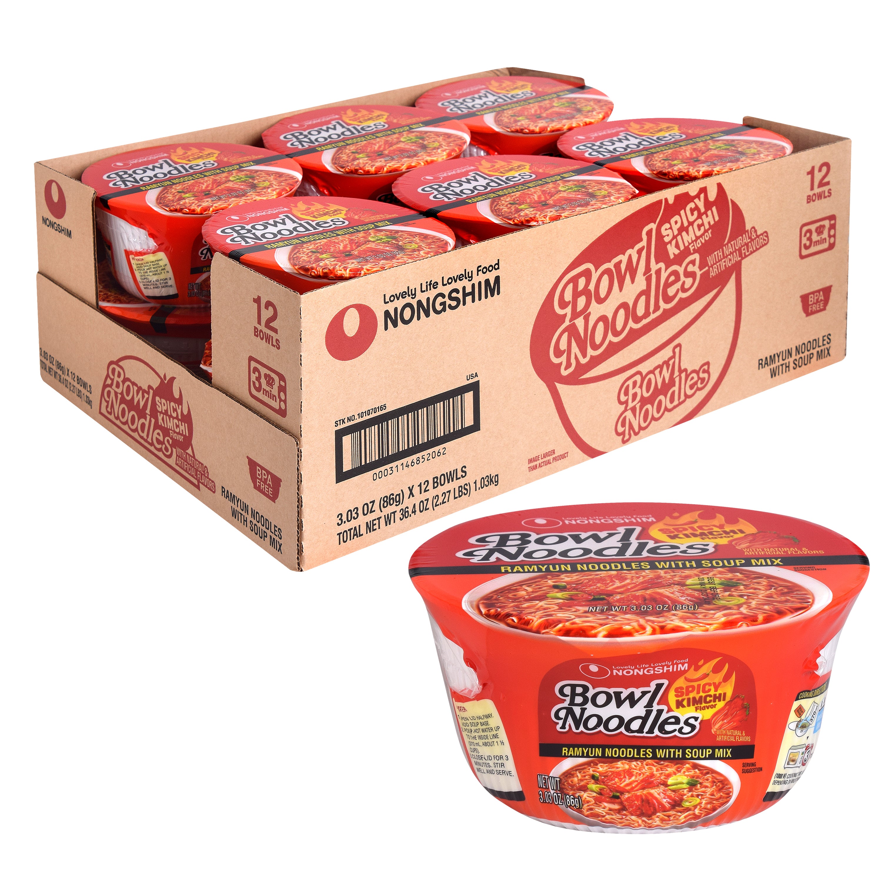 Bowl Noodle — Kimchi — wholesale case shown with one bowl