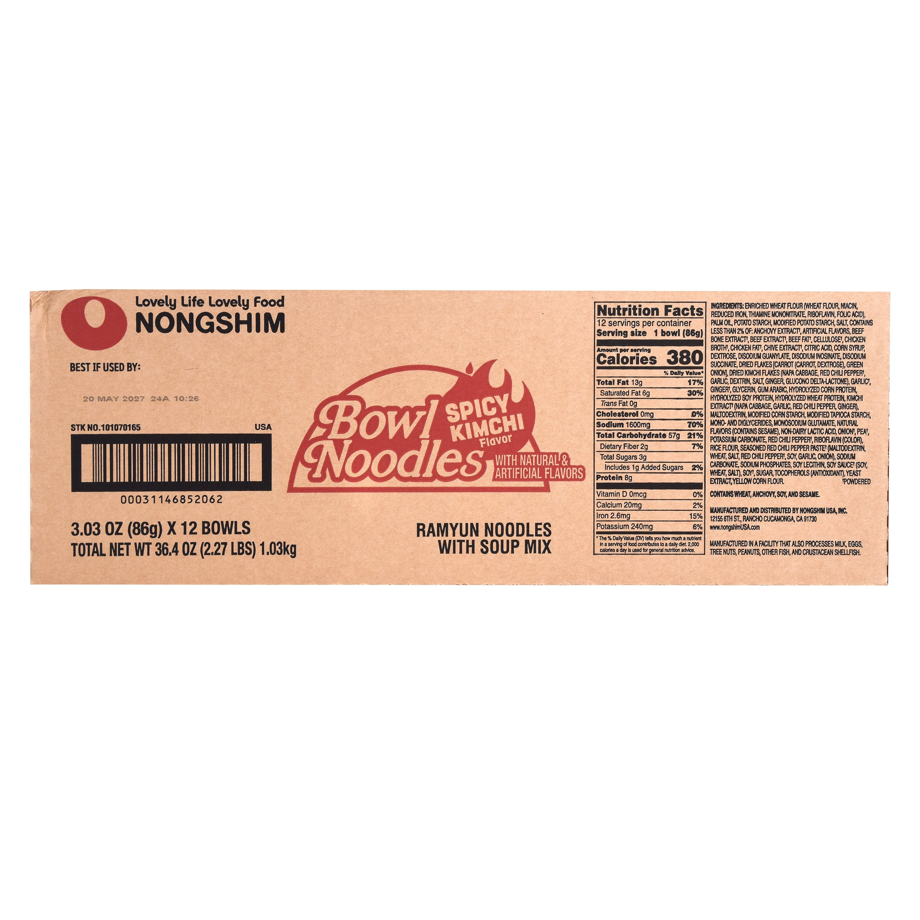 Bowl Noodle — Kimchi — case panel with Nutrition Facts