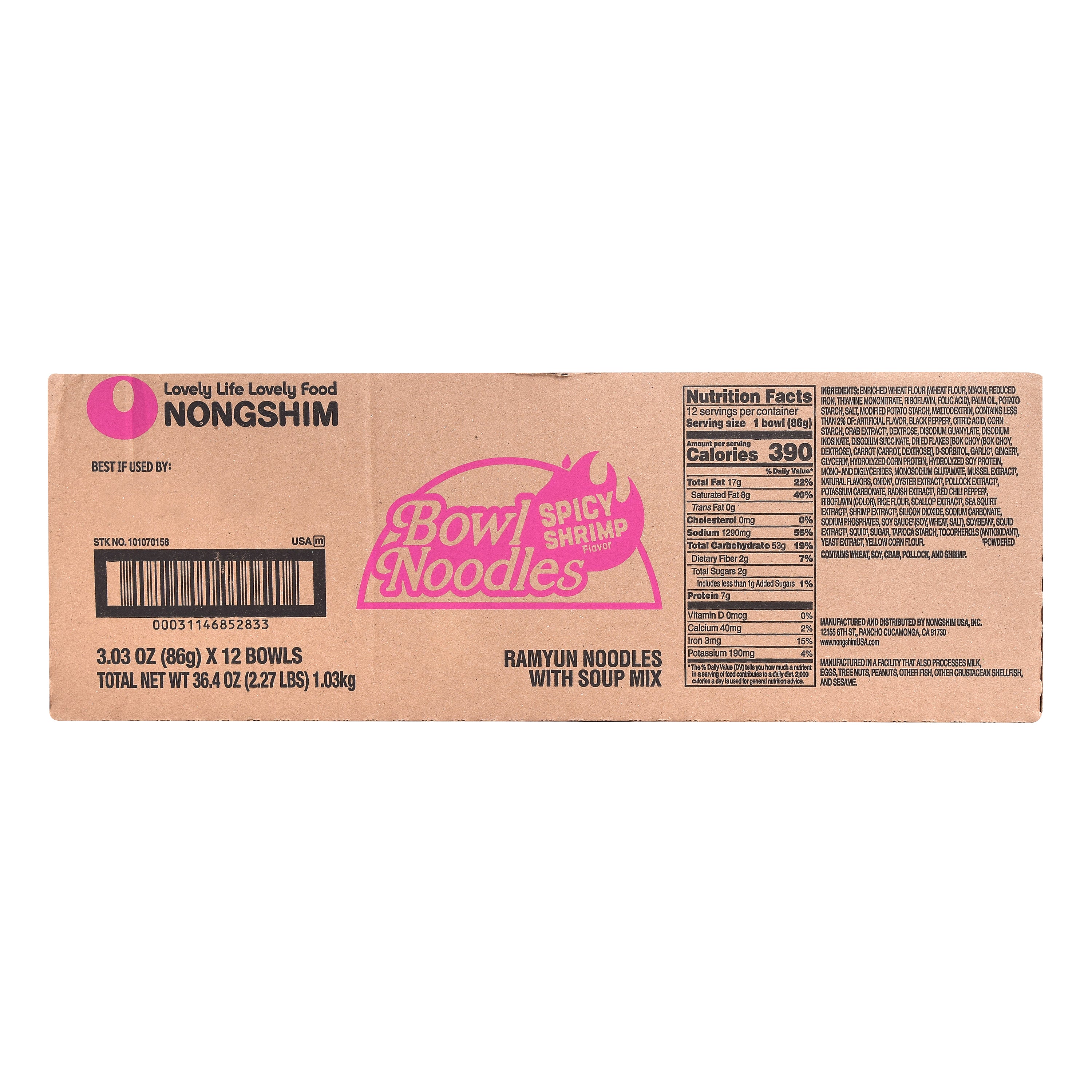 Bowl Noodle — Spicy Shrimp — case panel with Nutrition Facts