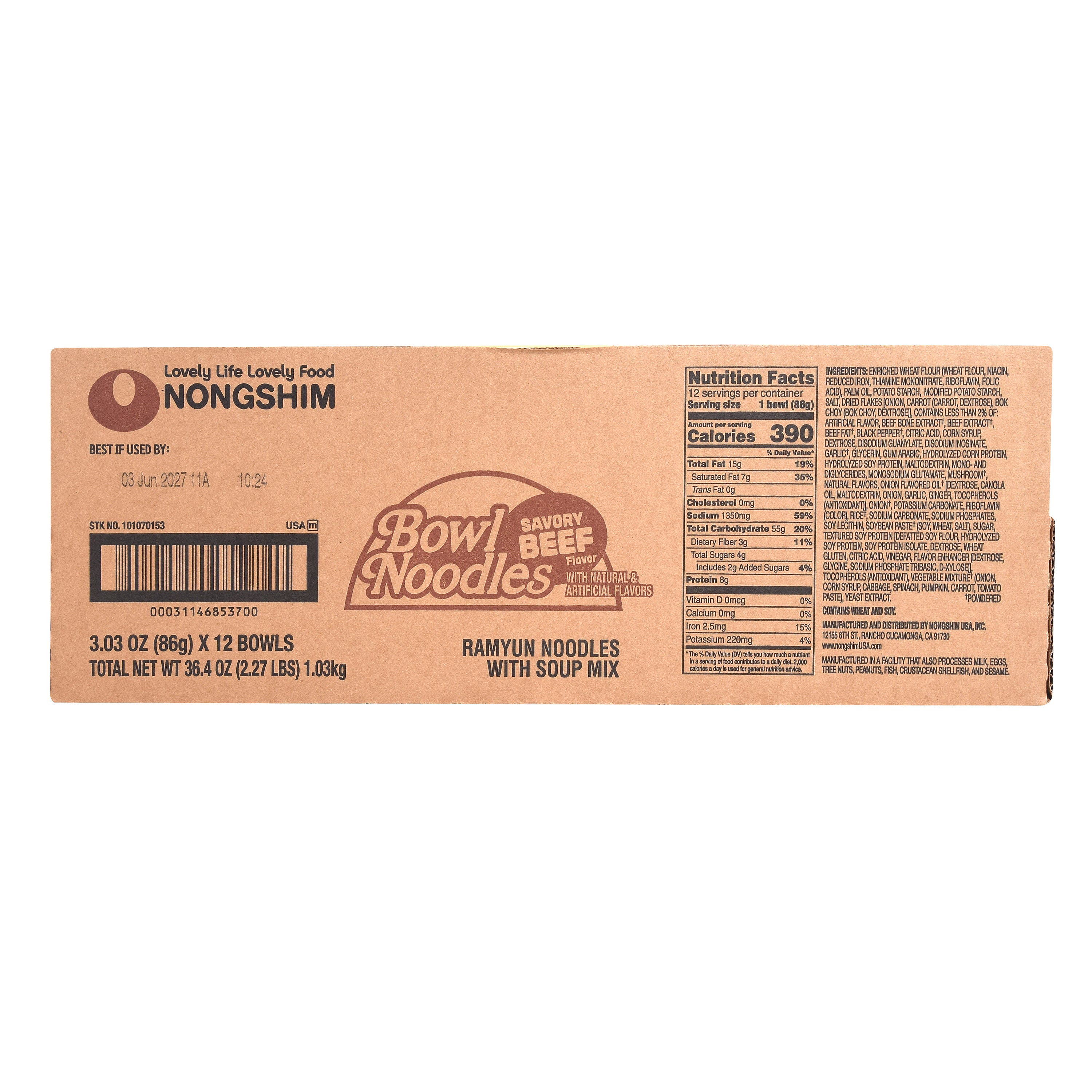 Bowl Noodle — Savory Beef — case panel with Nutrition Facts