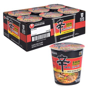 Shin Black Cup Noodle — Premium Spicy Instant Noodle Cup — wholesale case shown with one cup