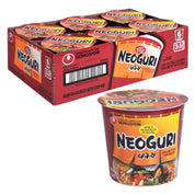 Neoguri Cup Noodle — Spicy Seafood Instant Noodle Cup — wholesale case shown with one cup