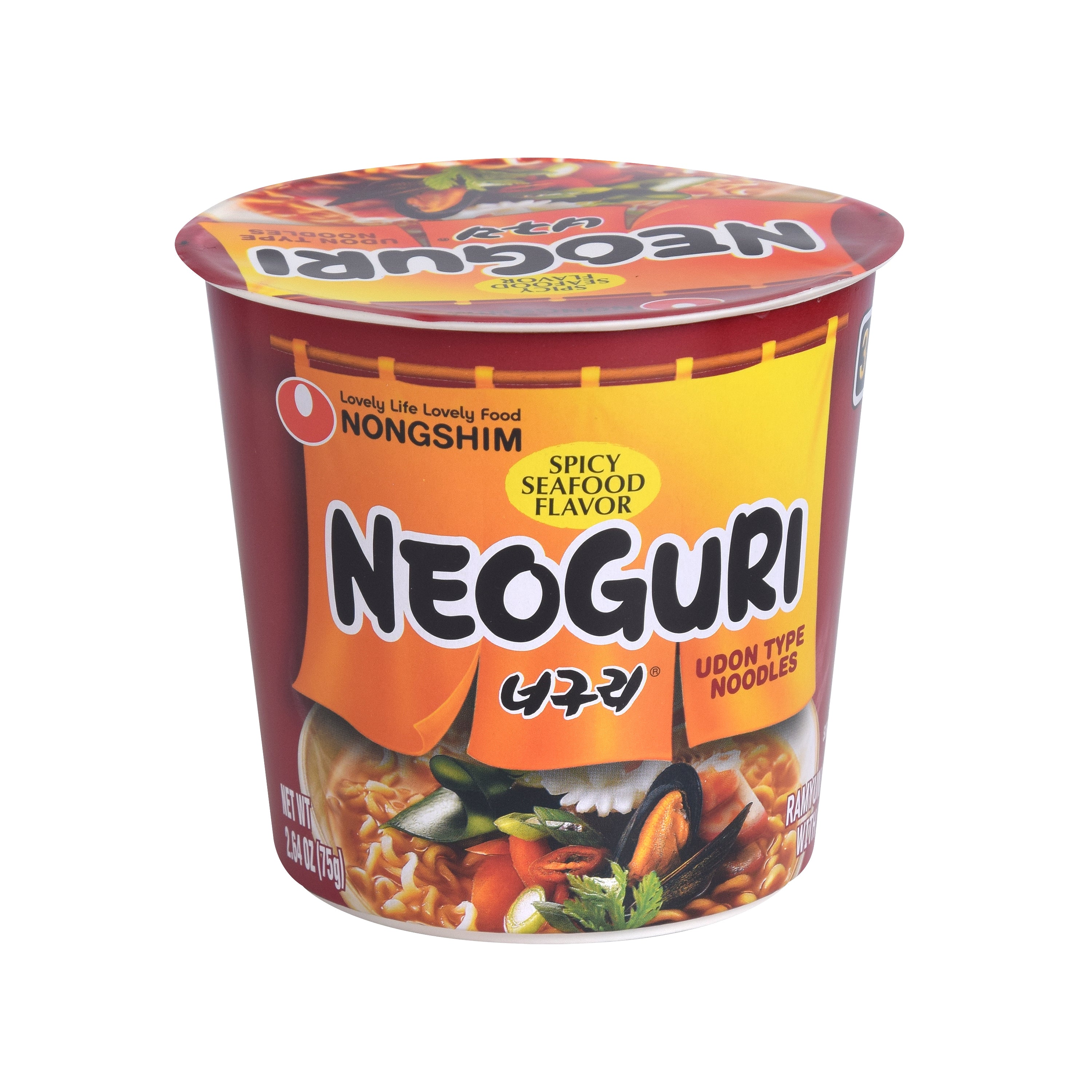 Neoguri Cup Noodle — Spicy Seafood Instant Noodle Cup — front of the cup
