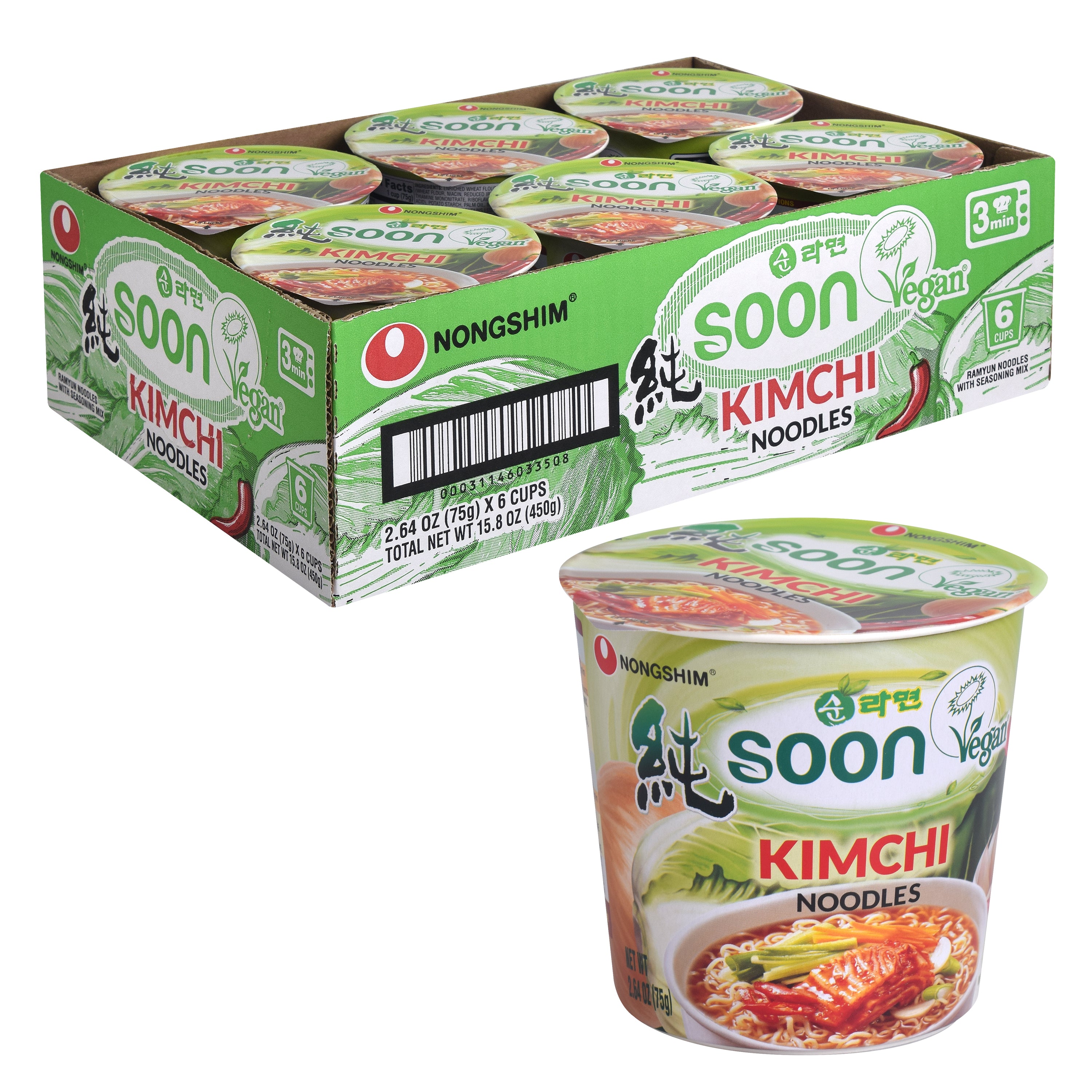 Cup Noodle-Soon Kimchi/6P — wholesale case shown with one cup