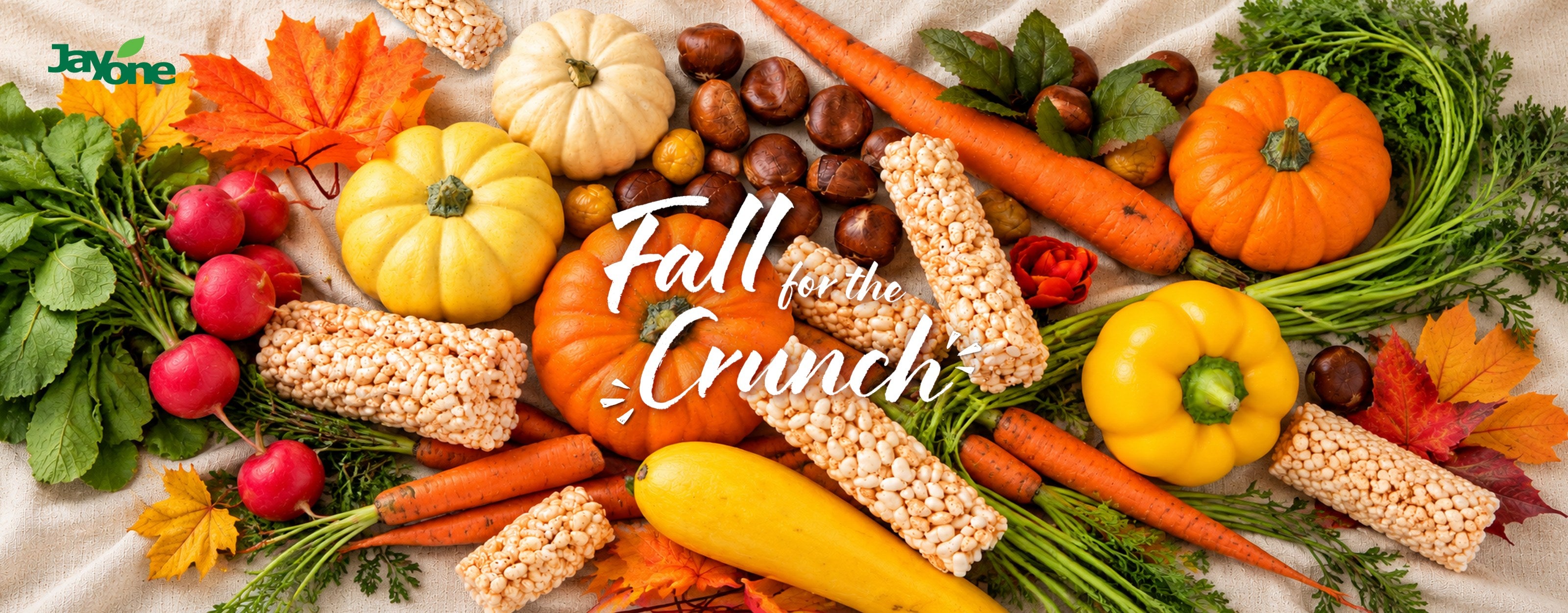 Jayone Fall for the Crunch — puffed rice bars with pumpkins, chestnuts, carrots and autumn leaves